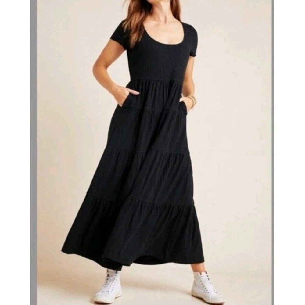 Anthropologie Maeve Gillian Tiered Maxi Dress Small Black Boho Whimsigoth Witchy